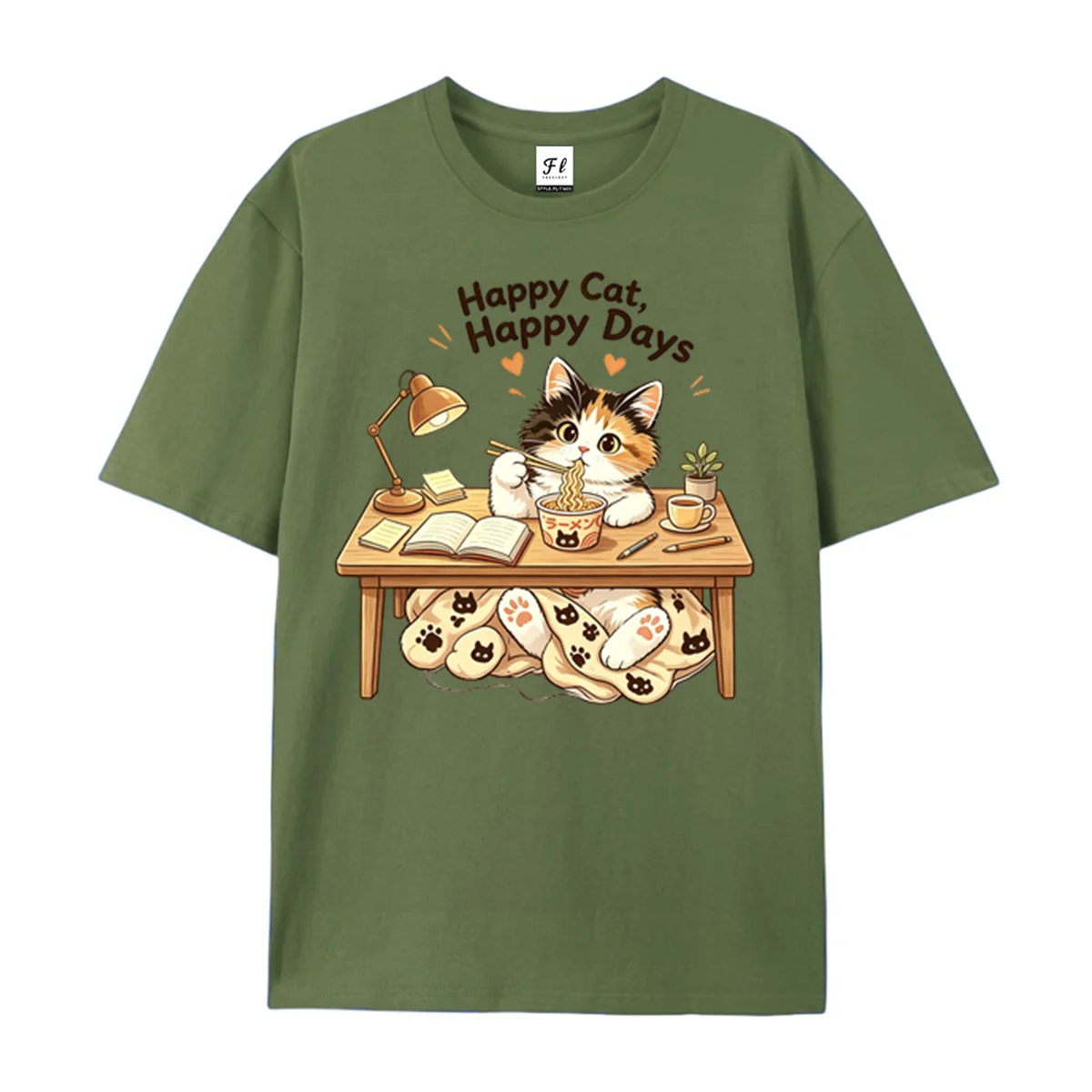 Ramen Kawaii Cat T-Shirt Cozy Kitty Graphic Tee for Cat Lovers Cute Funny Cat Print T-Shirt for Men And Women Intersting Tees