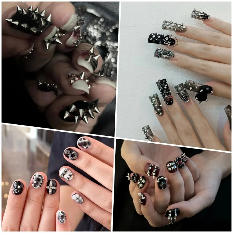 6 rasters 3D metalen klinknagel nagelbedels punkstijl gemengde maten goud zwart zilver legering nagelkegel studs nagelkunst manicure decoraties