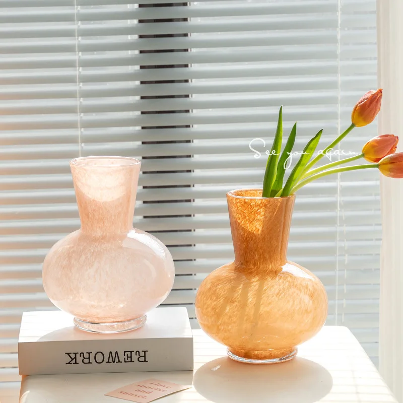 Dopamine vase glass big belly high-end ornament living room flower arrangement hydroponic tulip dining table glazed ornament