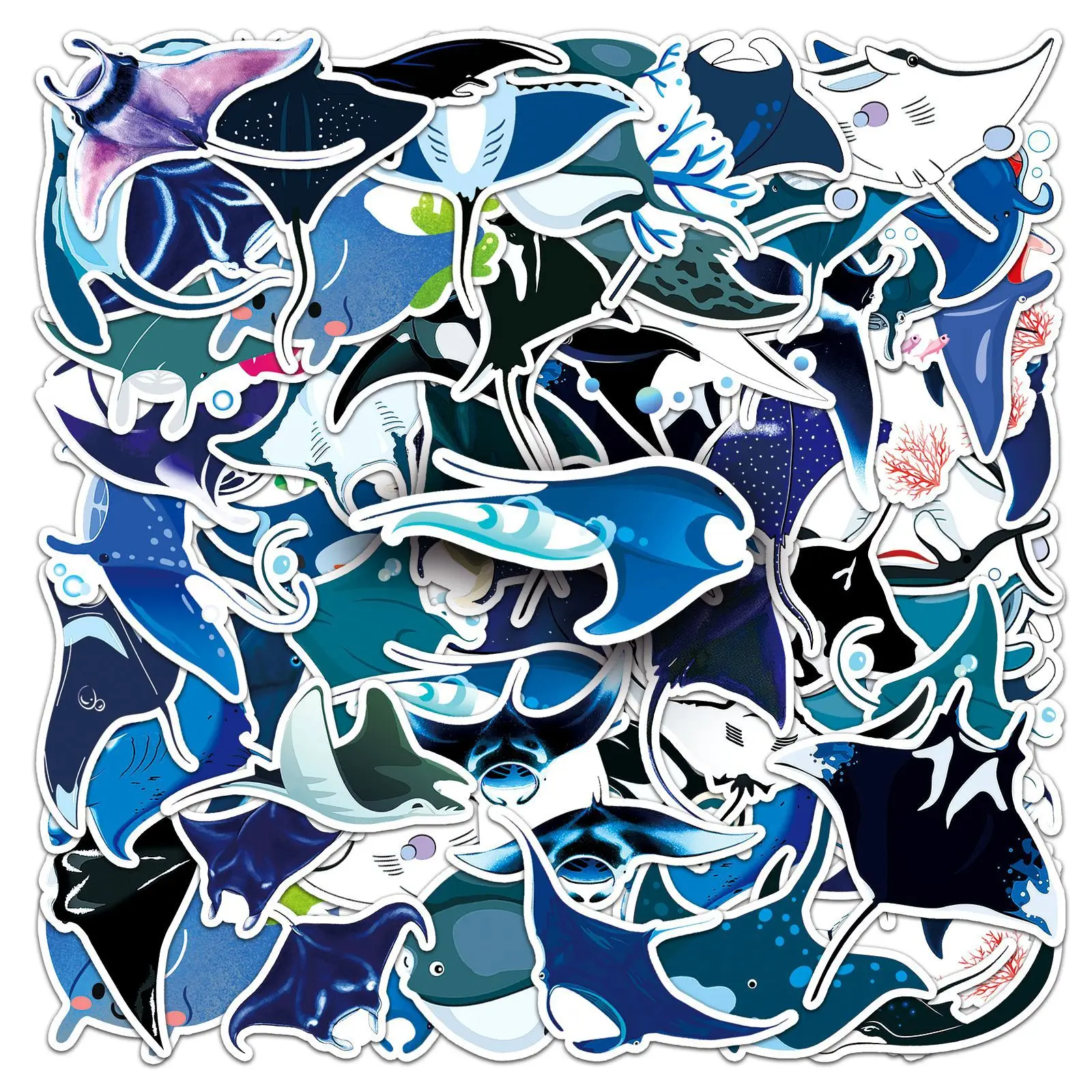 50PCS Cute Manta Ray Stickers Waterproof Ocean Animal Decals for DIY Scrapbooking and Laptop Decor DIY Crafts