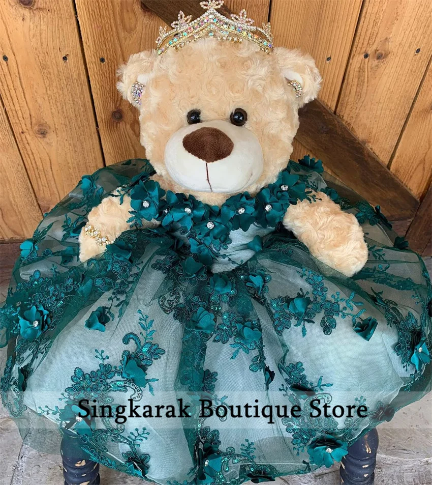 Special Link for Little Teddy Bear Dress Quinceanera Gown Green Flowers Appliques Lace Crystals Customized Bear Not Included