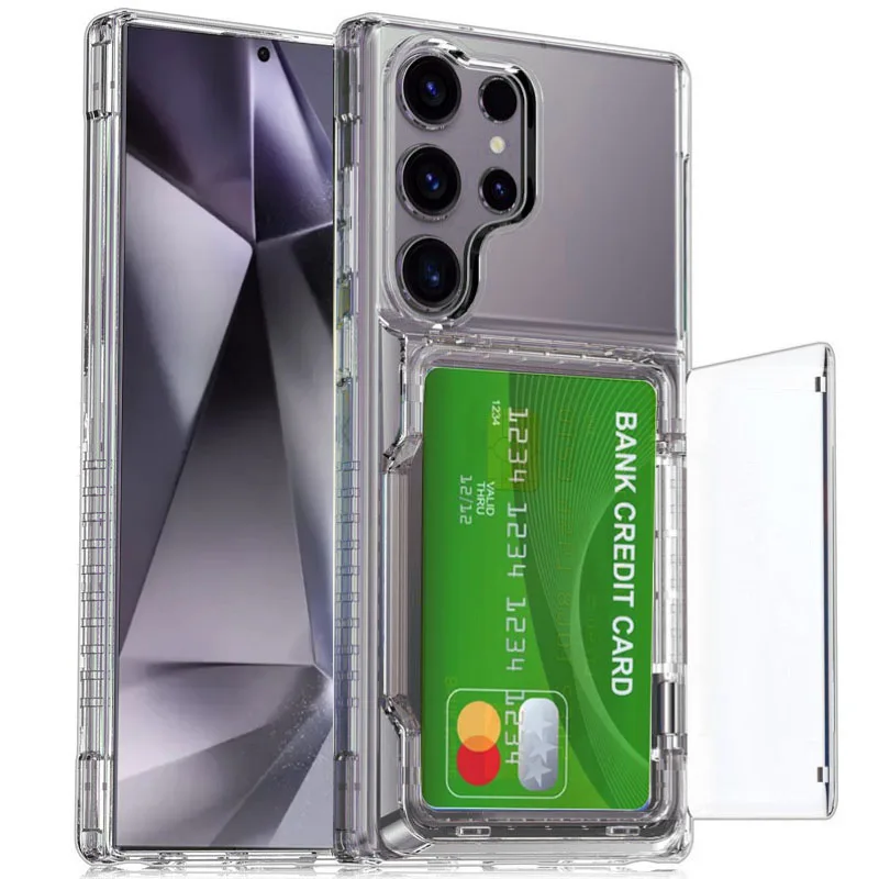 Card Holder Phone Case For Samsung Galaxy S24 Ultar , S23 Ultra  Accessories Transparent Stand Cover Cases