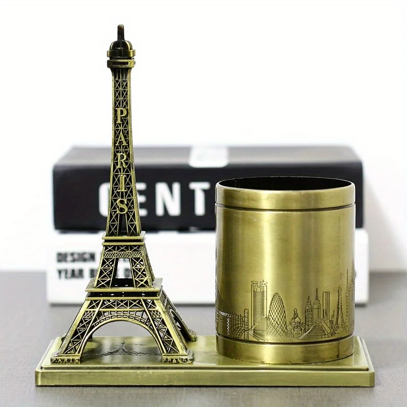 Creative Eiffel Tower Pen Holder Metal Art Model Study Office Desktop Decor Storage Pen Holder Architectural Model Ornaments