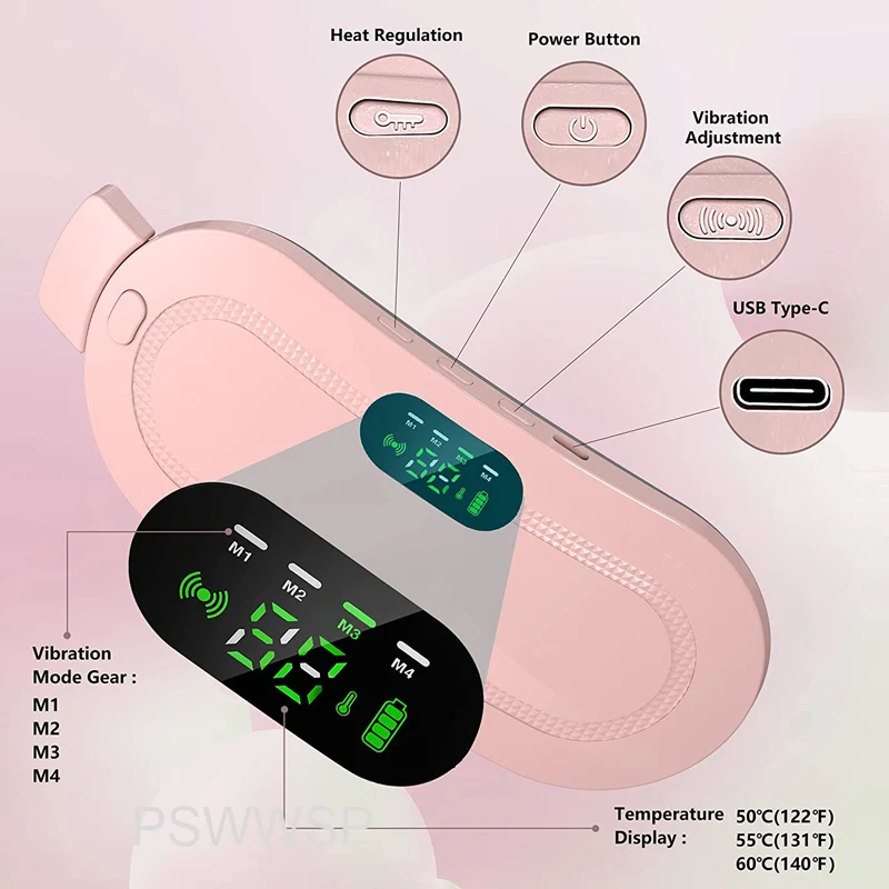 Cinturón eléctrico de calor para la cintura, banda vibratoria de calentamiento Menstrual, herramienta de masaje de calambre Abdominal, alivio del dolor de compresa caliente