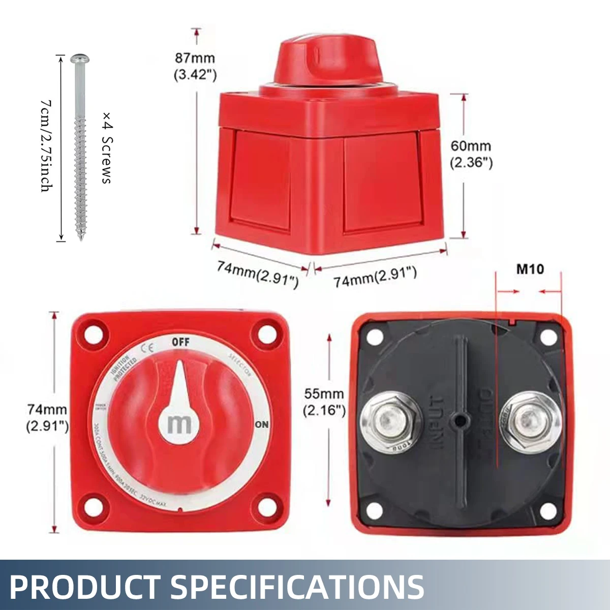 2/3/4 Position M-Series Mini Switch Cut Single Dual On/Off Marine Boat 12-48V 100-300A Battery Switch Isolator Disconnect Rotary