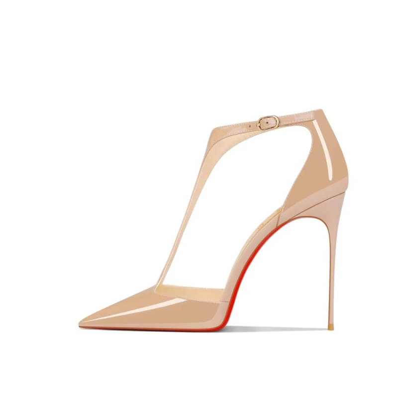 2025 New Summer Style Exquisite Fine Heels Naked Lacquered Leather High Heels for Women with Pointed Ends and Dress