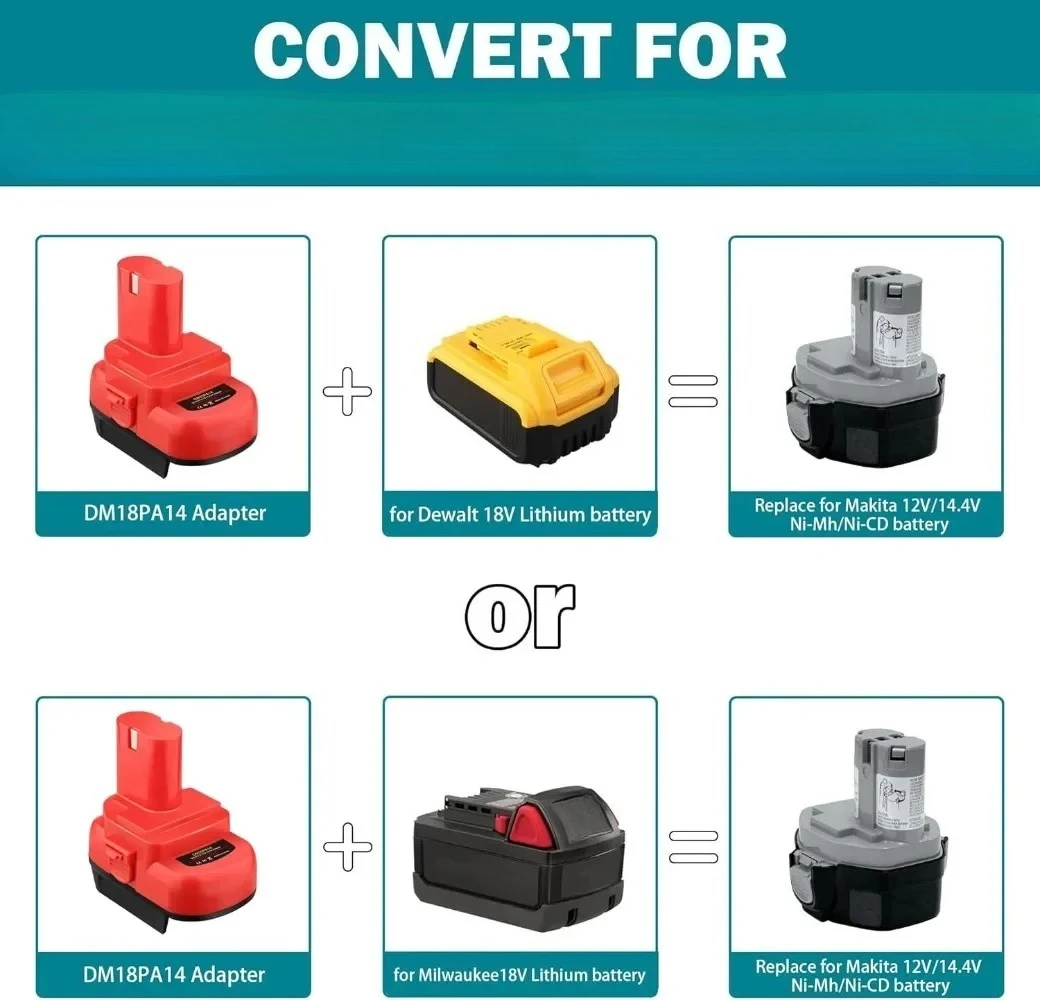 for Dewalt 20V to for Makita 12V tool Adapter for Milwaukee 18V Li-ion Battery Convert to for Makita 12V 14.4V NI-MH Power Drill