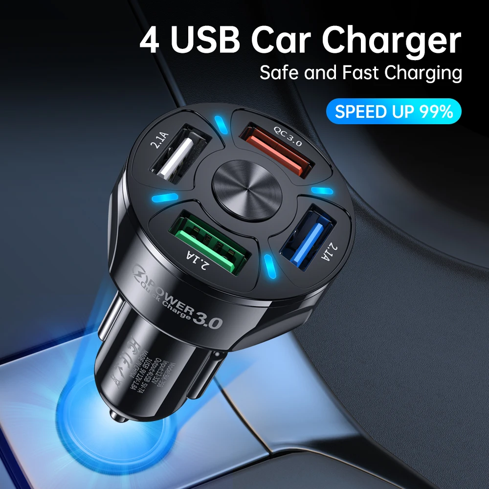 4 USB Port Car Charger Portable Fast Charging For Xiaomi iPhone Mobile Phone In Car Accessories Quick Charge 3.0