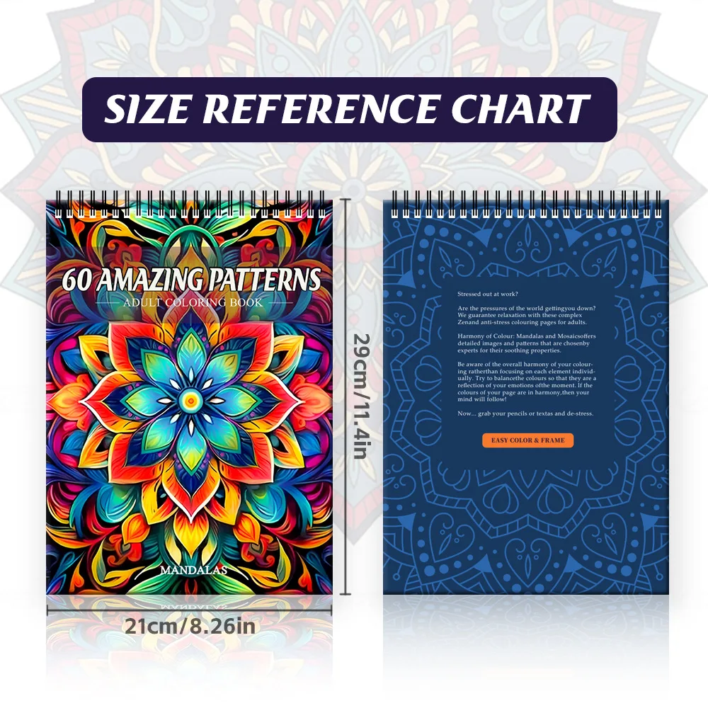 60 Pages Mandala Pattern, Adult Coloring Book, Fun Coloring Book, Relaxing and Stress Relieving Drawing Book