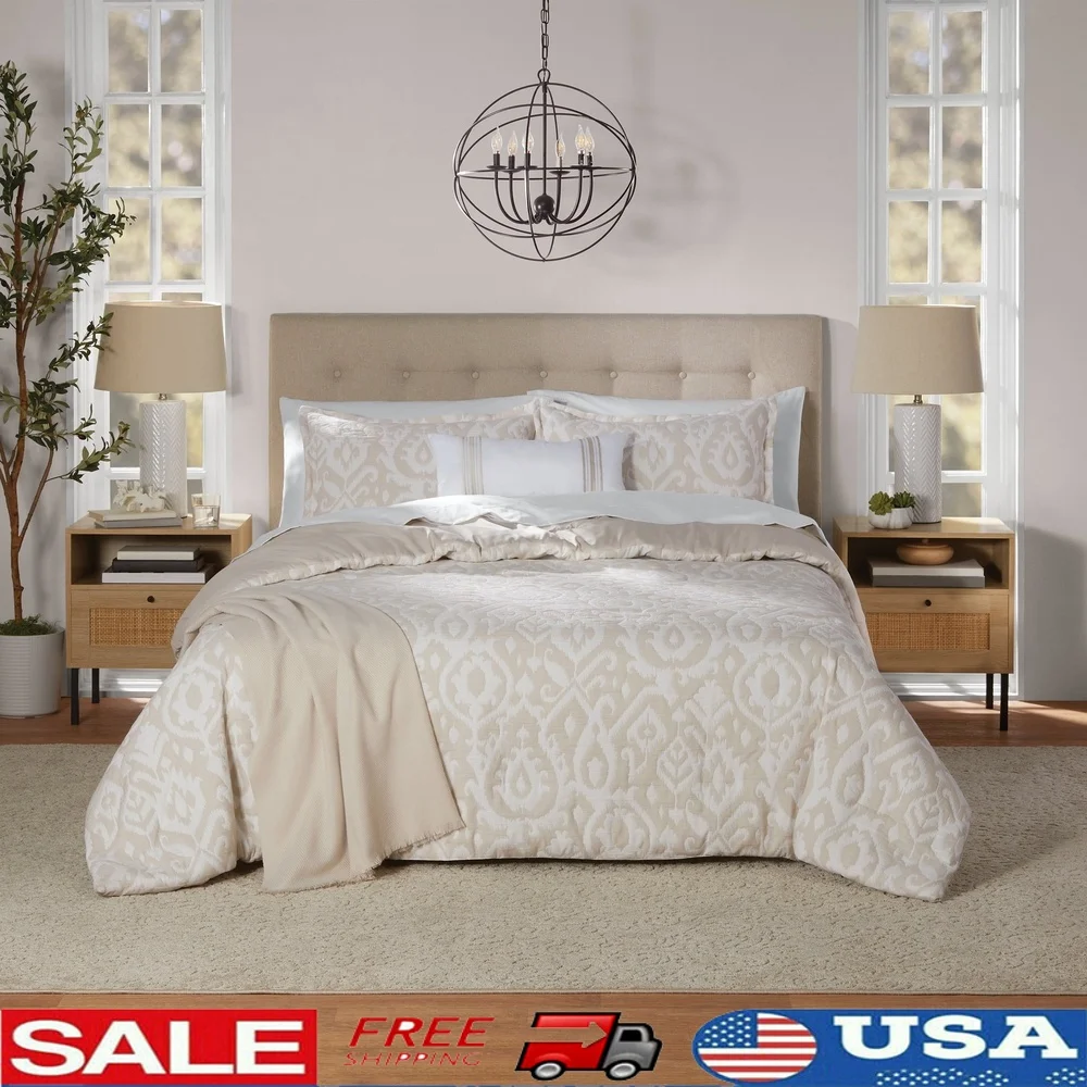 

Комплект одеял Taupe Matelasse из 5 предметов, полный Queen Boho, геометрический дизайн, мягкое, прочное, гипоаллергенное постельное белье, которое можно стирать в машине, уютное