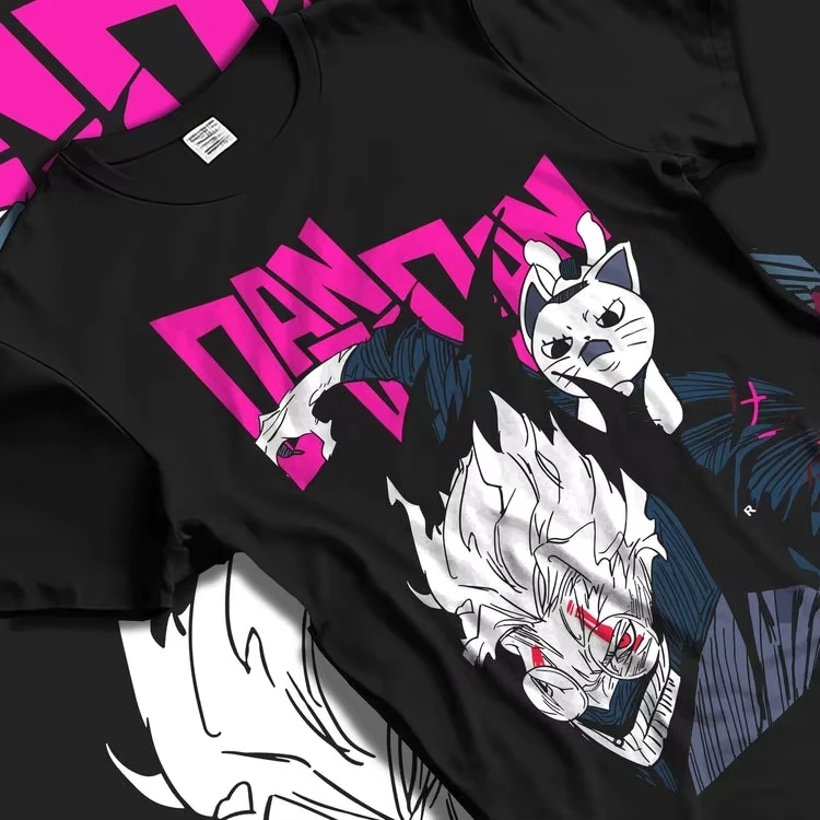 Dandadan Anime Manga T-shirt Main Cast Group Pink Gradient Collage Graphic Print Single Sided Oversized Cotton Short Sleeve Top