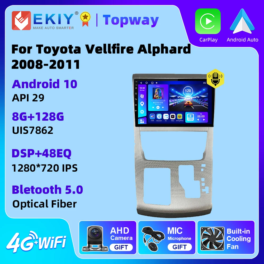 EKIY Car Radio For Toyota Vellfire Alphard 2008-2011 Carplay Android Auto 4G WIFI BT GPS DSP RDS Multimedia 2 Din