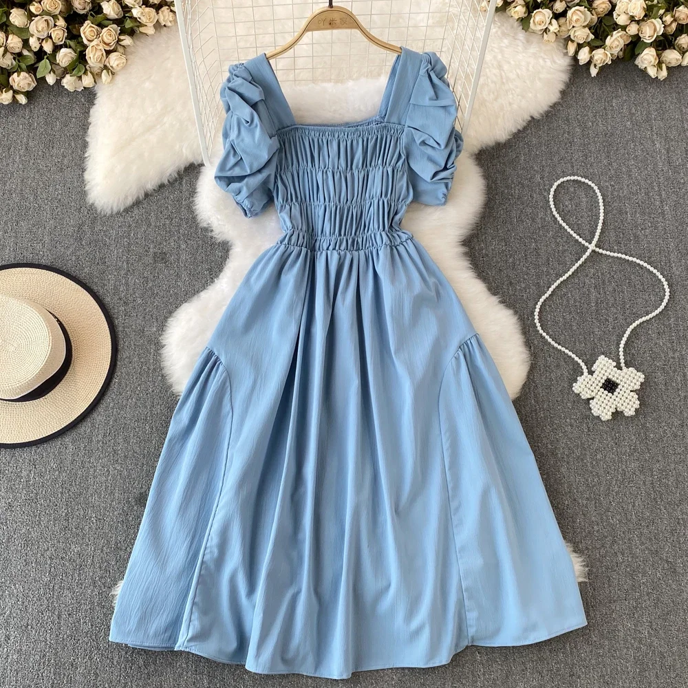 New Summer Y2K Vintage Women Dress Elegant Puff Sleeve Big Swing Party Dress Korean Fashion Lady Outfits Vestidos