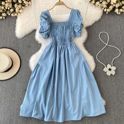 New Summer Y2K Vintage Women Dress Elegant Puff Sleeve Big Swing Party Dress Korean Fashion Lady Outfits Vestidos