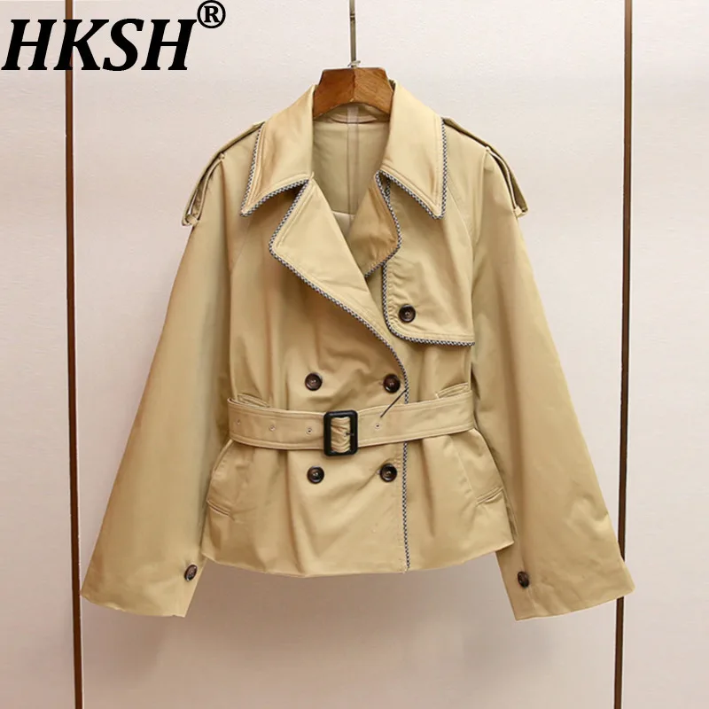 

HKSH Spring Autumn New Women's Trench Coat Turn-down Collar Double Breasted Belt French Elegant Fashion Tide Windbreaker HK14104