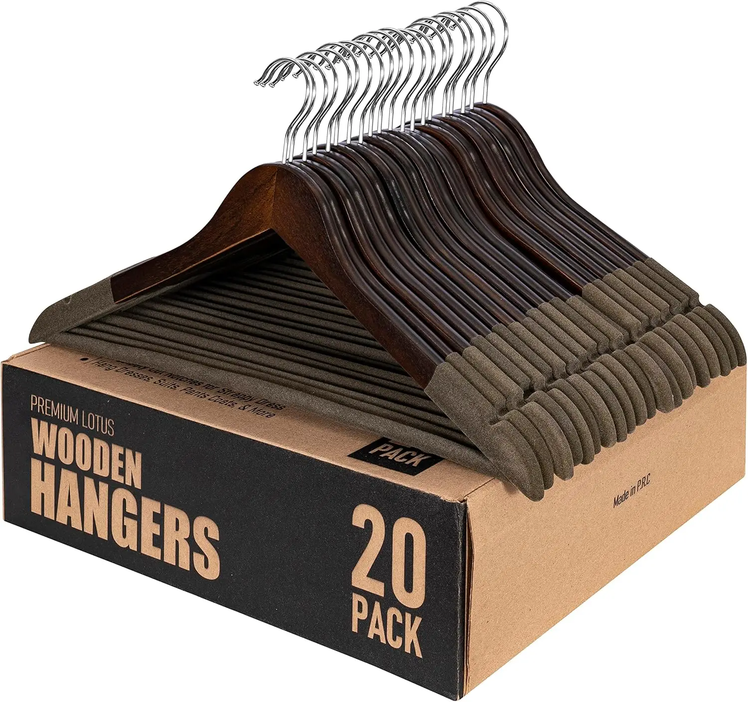 Wooden Hanger - Suit Hangers for Men Non Slip - Luxury Natural Lotus Wood & Velvet Hangers for Hanging Pants, Suits, Dress