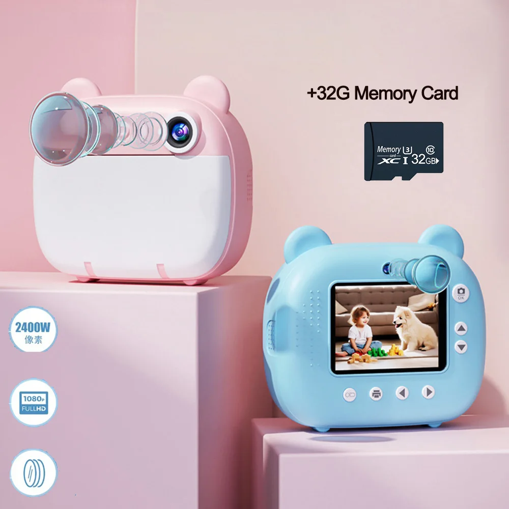 Children Digital Camera+32G Memory Card Instant Print for Kids Thermal Print Camera Instant Photo Printing Camera Video Toys