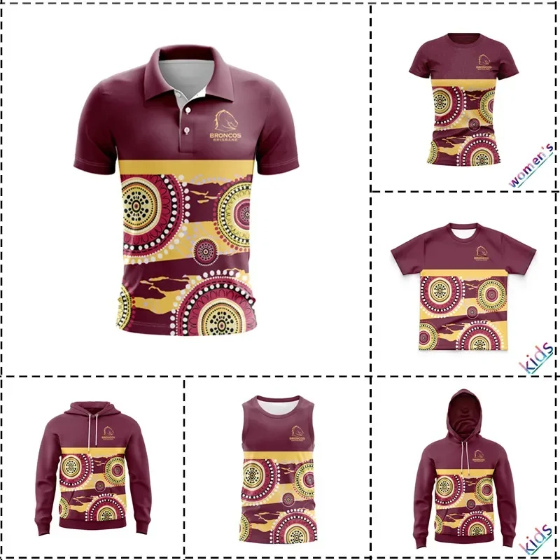 

2024 Brisbane Broncos Indigenous Warm Up Tee Hoodie Kids - Women's - Men's Size: S-5XL（Print Custom Name Number）