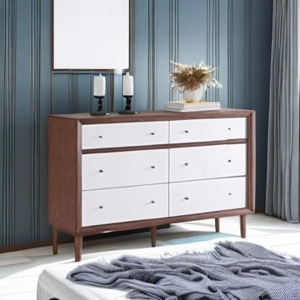 Harlow 35.69-inch High 6-Drawer Dresser, Walnut Brown and White (121-6781-HiT)