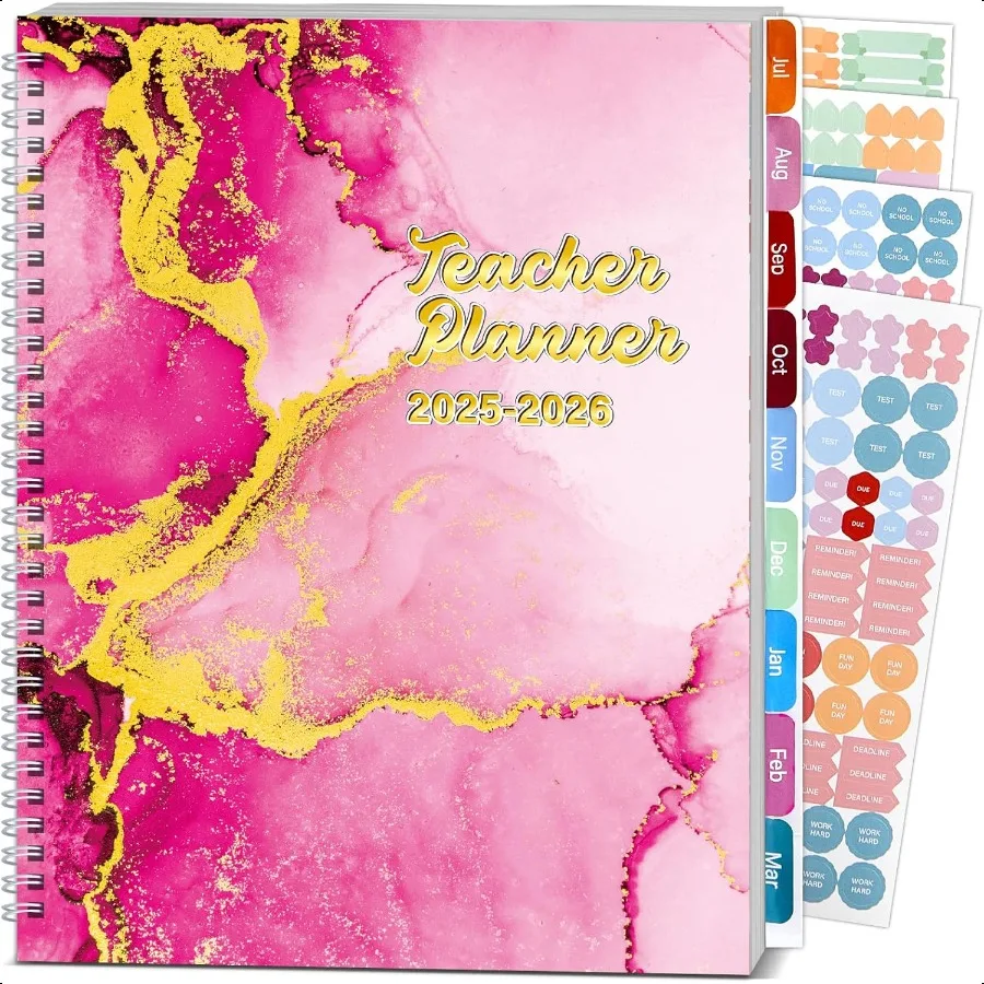 

Teacher 20252026 Notebook with 10 Section Lon Book Daily Weekly Monthly 8.5x11 Organizer Spiral Bound Planning Stickers Dated
