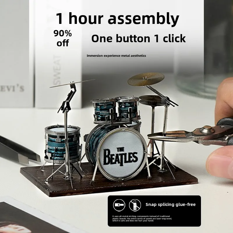 Metal assembly model drum ornament building blocks 3d three-dimensional puzzle boring handmade handmade DIY gift - Image 3