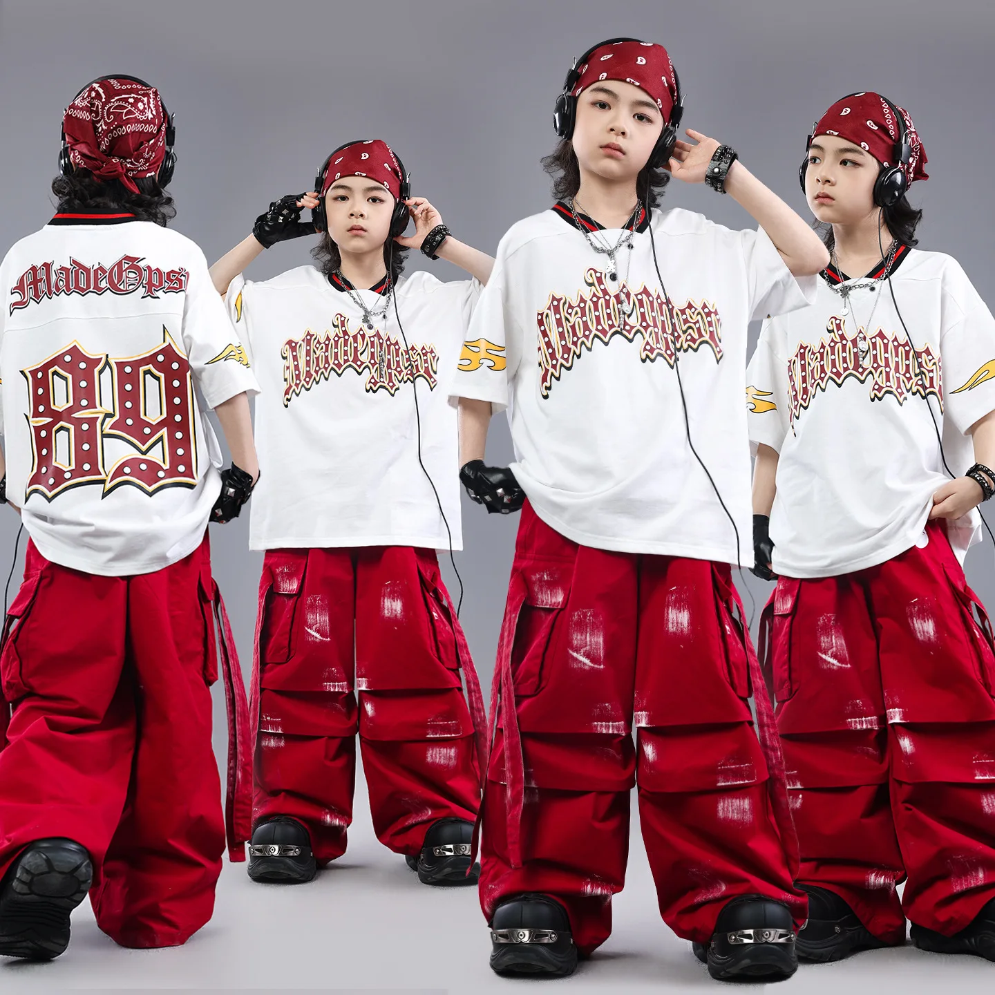 Boys Hip Hop Cool T-shirt Street Dance graffiti Cargo Pants Girls K-pop Costume Kids Streetwear Children Teens Jazz Clothes Sets