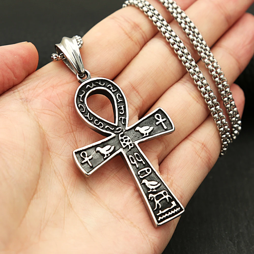 Richsteel Bijoux Pendentif Egyptien Oeil d'Horus Plaqué Or Collier Croix d'Ankh Chaîne Doré 60cm Cadeau Original Anniversaire pour Femme Homme Ado Garçon