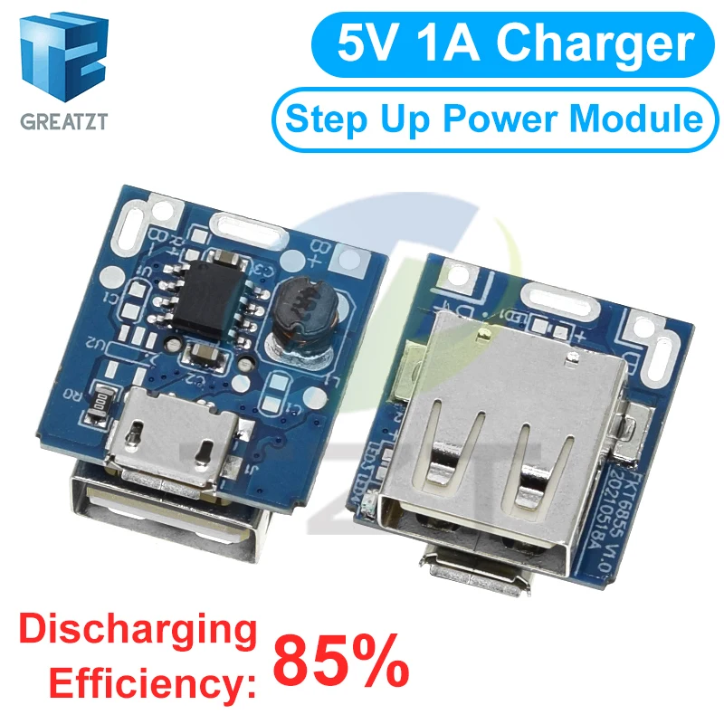 GREATZT 5V Boost Converter Step-Up Power Module Lithium Battery Charging Protection Board LED Display USB For DIY Charger 134N3P