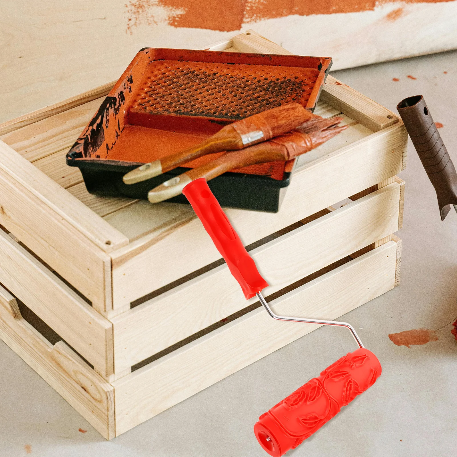 

Patterned Paint Roller Wall Decoration Painting Tool with Embossing Texture Rubber Roller for DIY Drywall Repair and Home