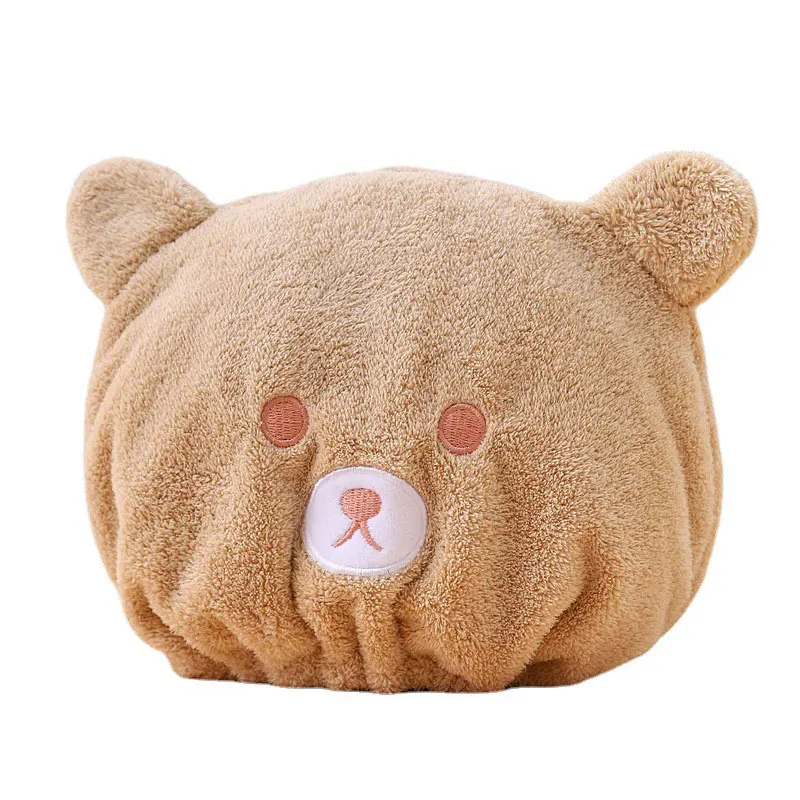 1ps Cartoon Bear Thicken Hair Drying Cap Super Absorbent Quick Drying Towel Shower Cap Korean Version Scrub Hair Bag Head Wrap