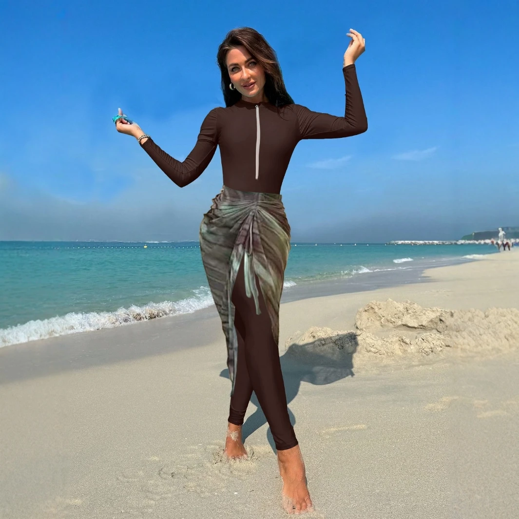 FullCoverageModest Swimwear 4 Piece FloralPrint Swimwear ExtraLong Sleeve RashGuard Swimwear Beachfront Surf Modest Beachwear
