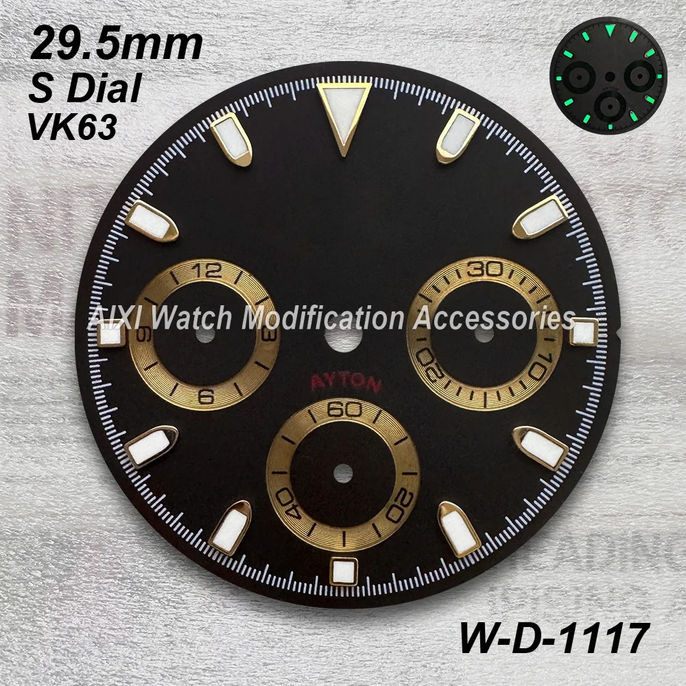 29.5mm S 로고 팬더 DTN 다이얼 VK63 무브먼트 호환 그린/무광 고품질 시계 개조 액세서리