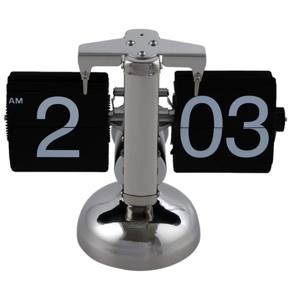 Retro Flip Over Clock Desk Stainless Steel Flip Internal Gear Operated Flip Table Clock Operated Quartz Clocks Small Scale
