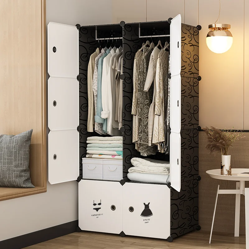 

2023 New Modern Wardrobes Simplicity Armoire Dormitory Rental Storage Cabinet Plastic Assembly Clothes Wardrobe Home Furniture