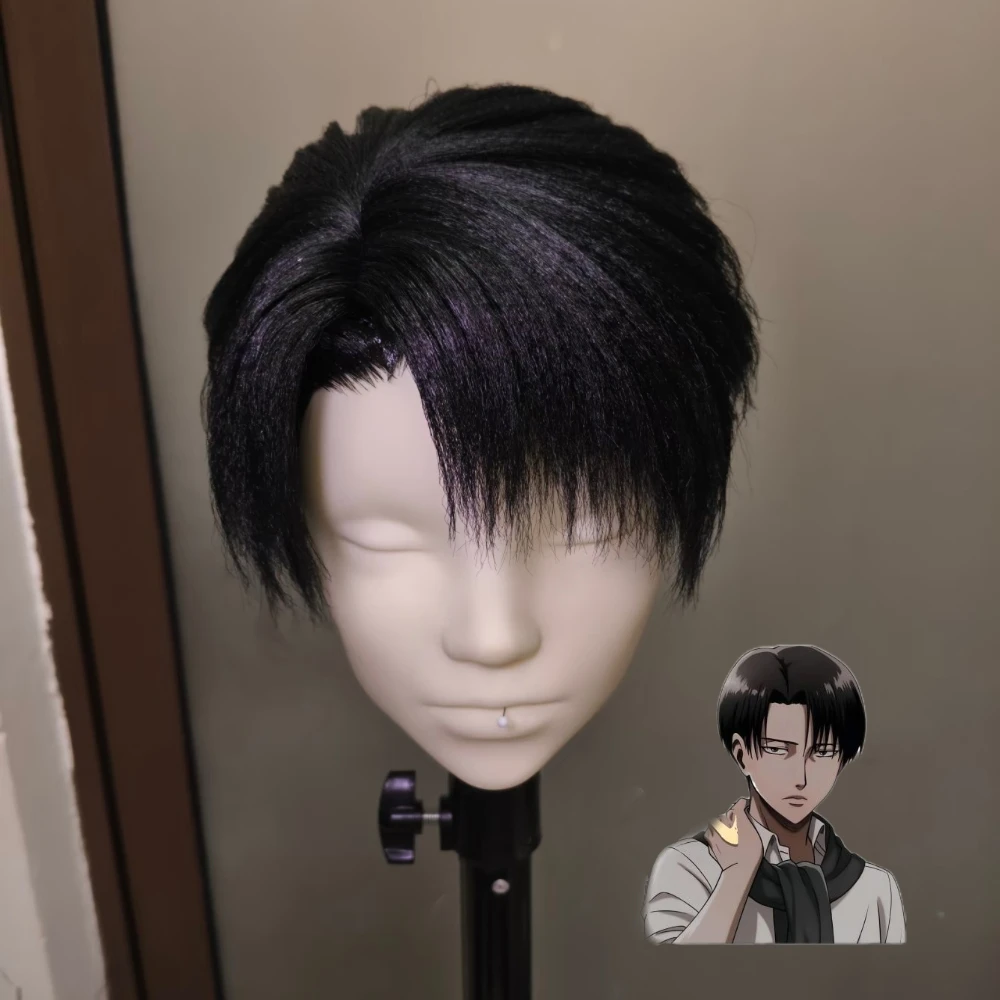 Attack on Titan Levi Cosplay Wig Black Short Hair Simulated Scalp Top Rose Net Heat Resistant Synthetic Fiber Wig Halloween Wig