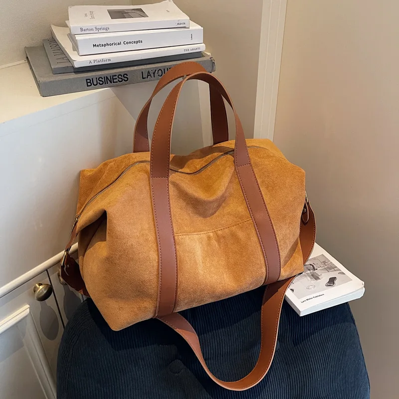 حقيبة يد جديدة للنساء حقائب كبيرة من جلد الغزال الصناعي حقائب كتف نسائية ذات سعة كبيرة حقيبة لياقة للسفر حقيبة بولسا بنية #1