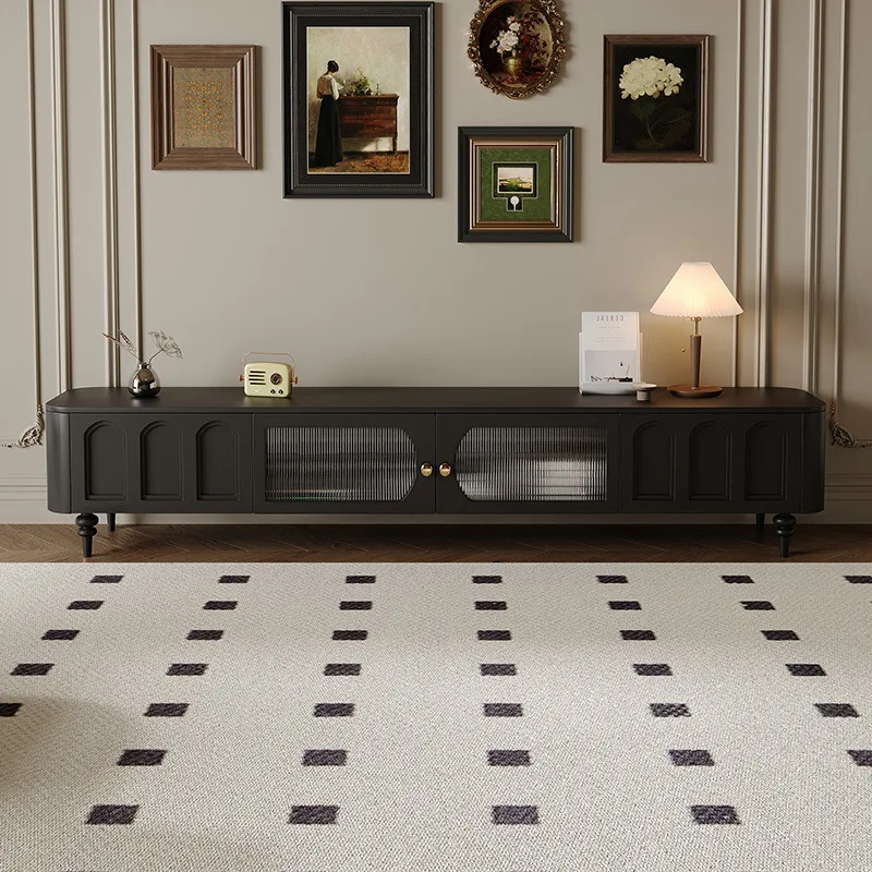 

French retro TV cabinet coffee table combination modern simple living room floor cabinet solid wood black medieval