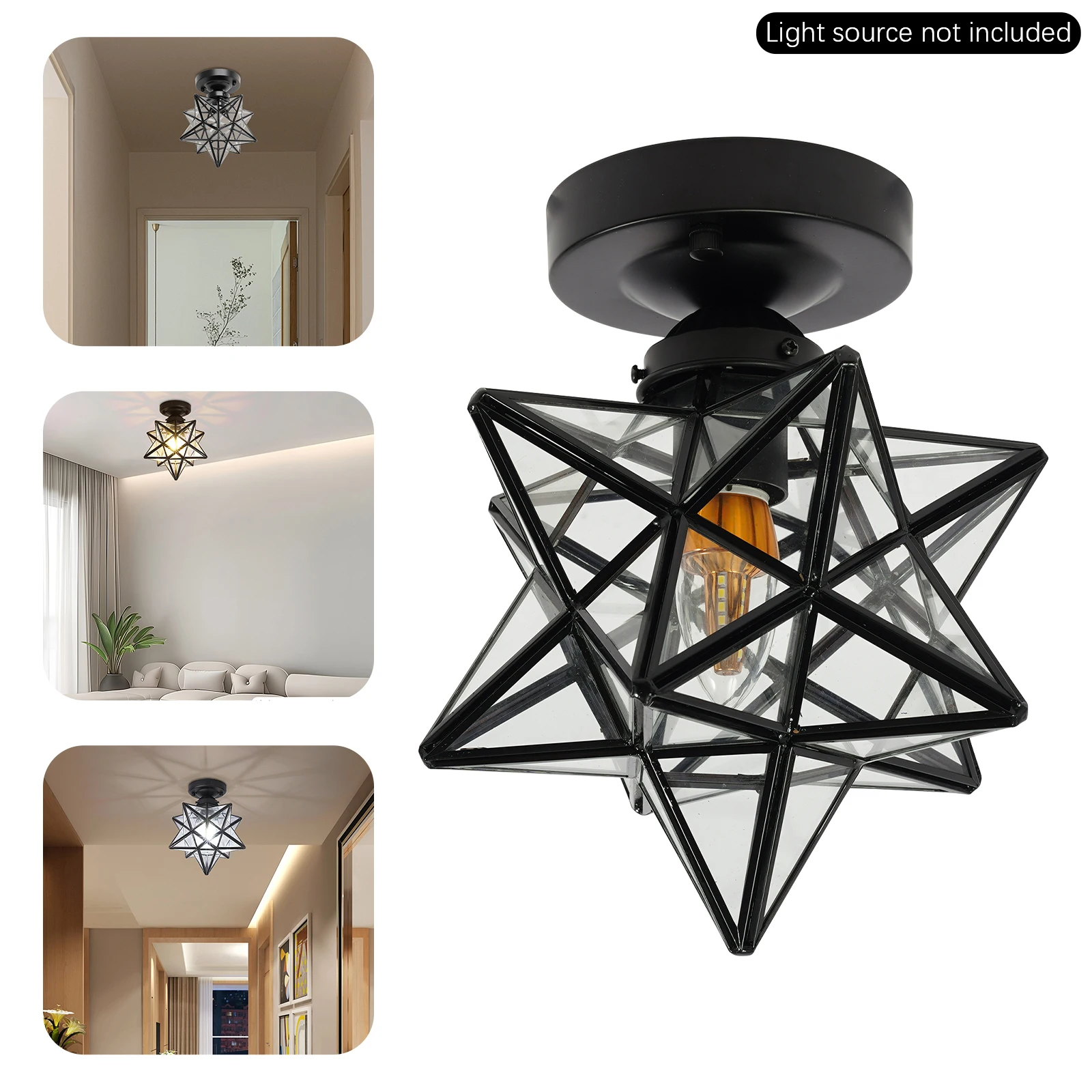 

Moravian Star Light Flush Mount 360° Illumination Ceiling Light with Seeded Glass Shade for Restaurants, Galleries, Hotels