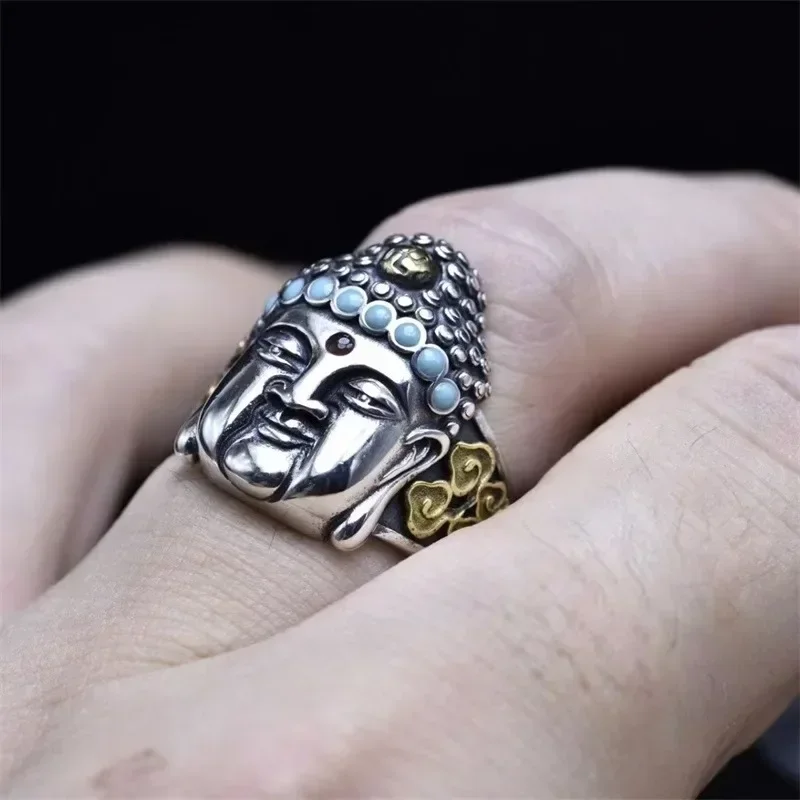 New Silver Color Tibetan-style Huang Caishen Dahetian Fudo Mingwang Ring for Men and Women Personalized Fashion Product Jewelry