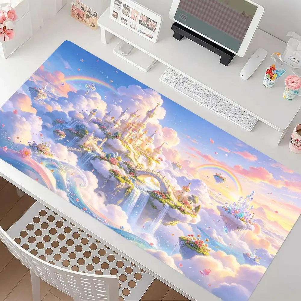 Cloud Sky Castle Play Mat Smooth Glide Large Size Smooth Cloth Surface For Fantasy Kids Room