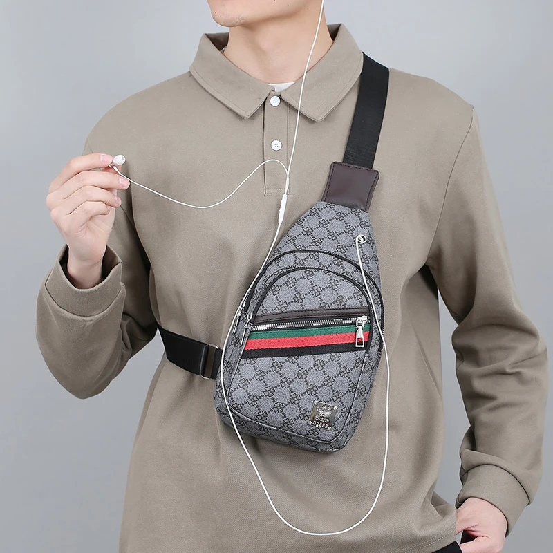 Herren Multifunktions Messenger Bag Schultertuch Brusttaschen Umhängetasche Lässige Handtasche mit Kopfhörerloch – Detail 7
