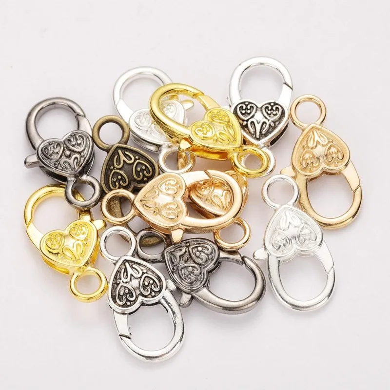 10pcs/lot 27MM Lobster Clasp Hooks Heart Keychain Clasps Bracelet Chain Accessory for Jewelry Making Components