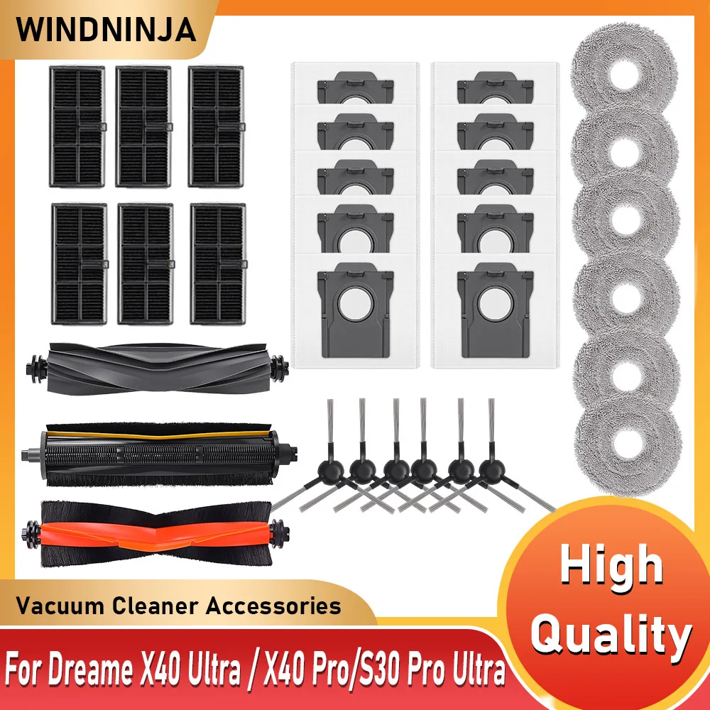 Für Dreame X40 Ultra /X40 Pro /S30 Pro Ultra Roboter Staubsauger Teile Hauptseitenbürsten Mopptücher HEPA-Filter Staubbeutel Zubehör