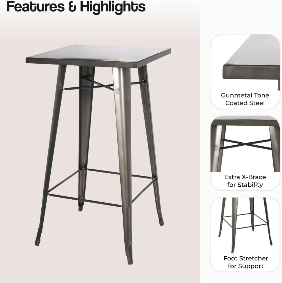 Meja Bar logam Metropolis Direct New Pacific, Gunmetal Grey