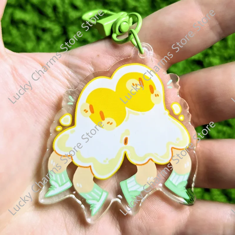 Cute Double Yolk Heart Ghost Acrylic Bag Charm Cartoon Fried Egg Specter Backpack Pendant Kawaii Aesthetic Hanging Ornament Gift