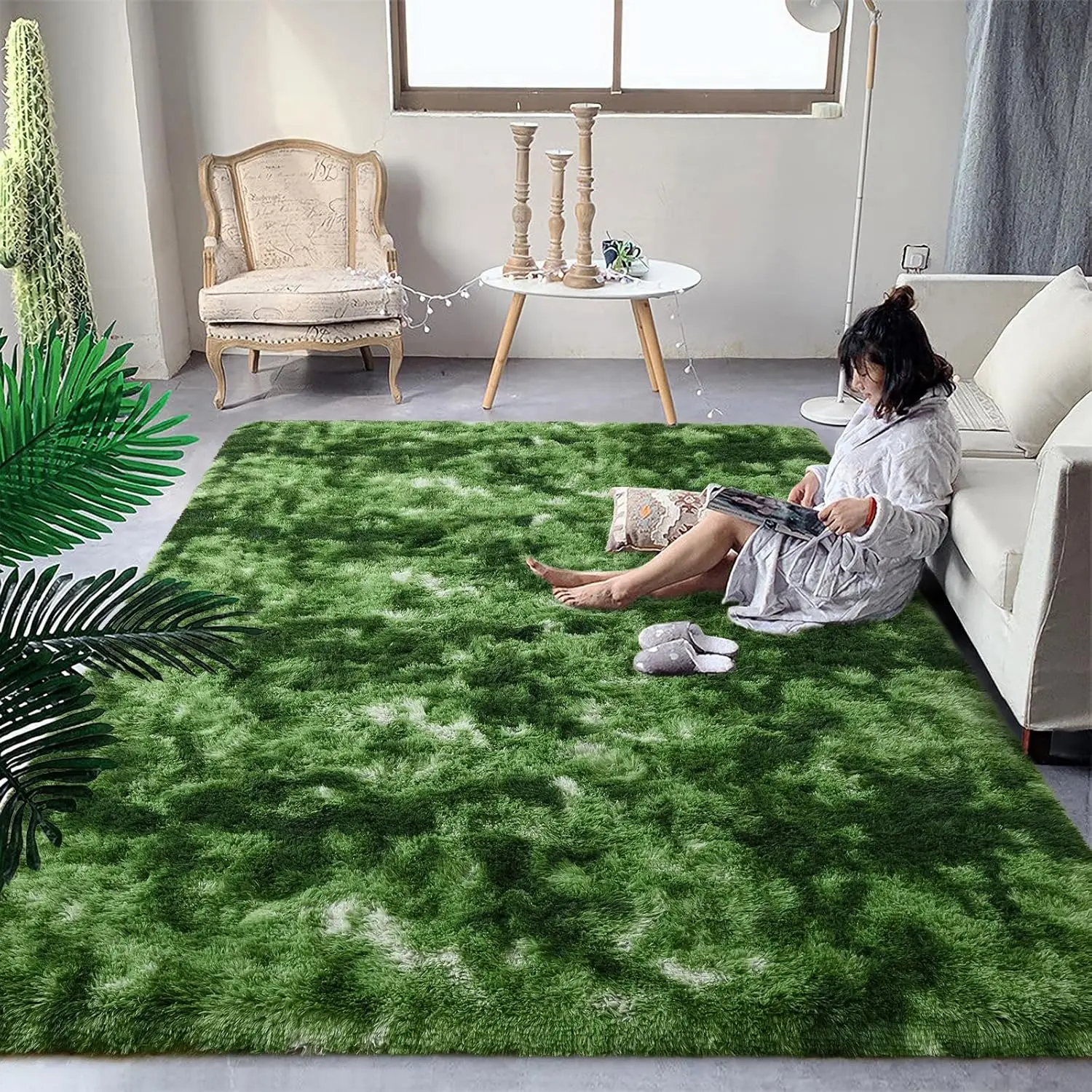 

Fluffy Dark Green 6x9 Plush Shaggy Rug for Bedroom Living Room, Non-Slip Machine Washable Kids Decor