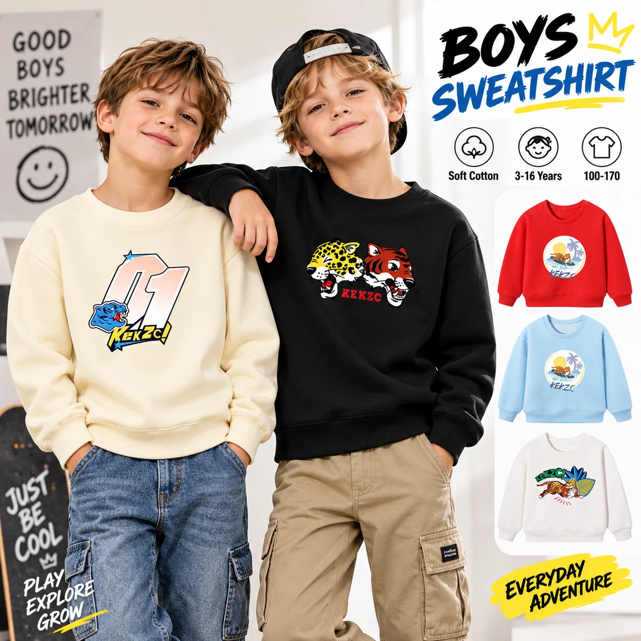 3-16 years baby boys sweatshirt Winter fashion 2026 new Cartoon tiger long sleeves Kids Autumn clothing warm teen child pullover