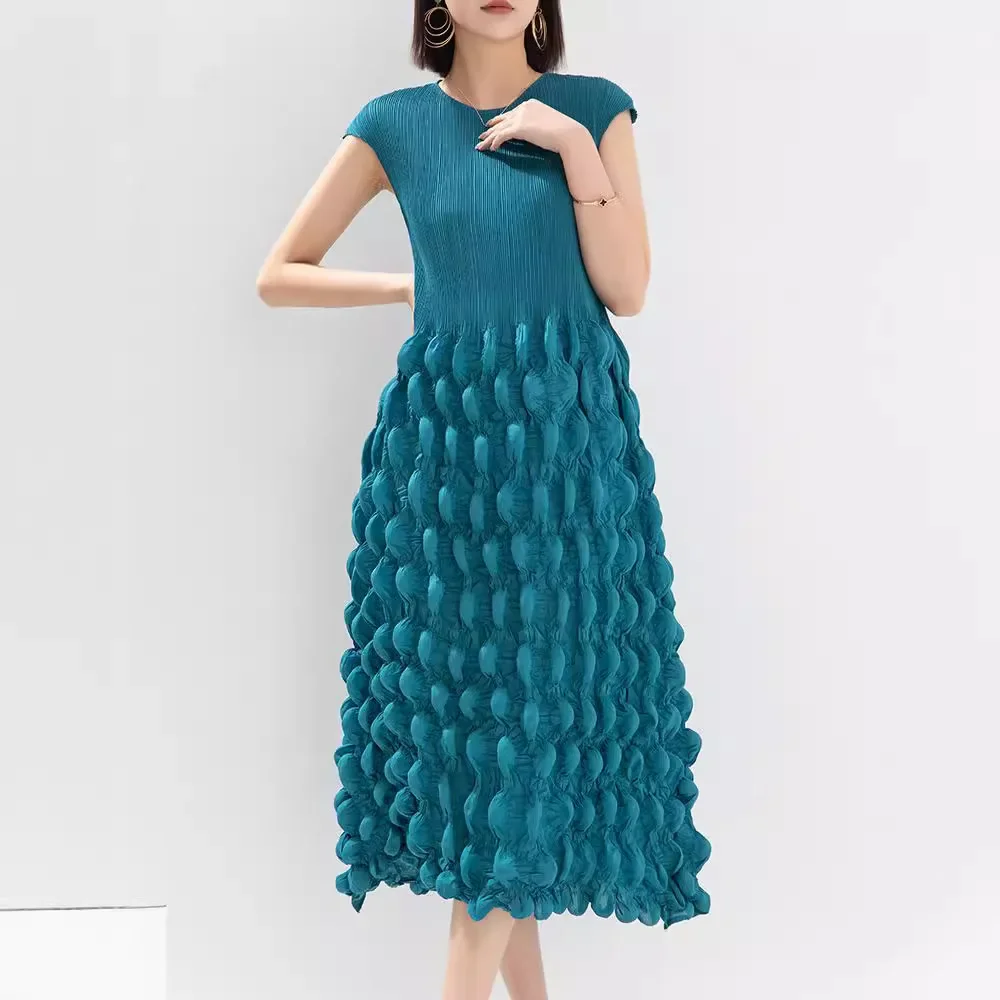 Pleats Pleated Sleeveless Dress Women's New Pleated Fashion Handmade Bubble Pleats Long Section Bottoming Undershirt Dresses