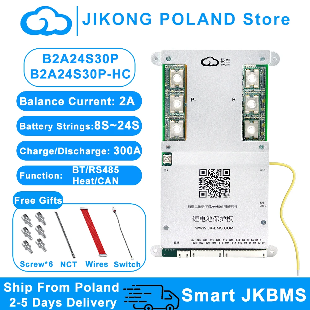 JIKONG Smart JK BMS B2A24S30P 8S ~ 24S 300A balanceador activo corriente 2A con calor puede RS485 BT para batería Li-ion LiFePo4 Lto JKBMS