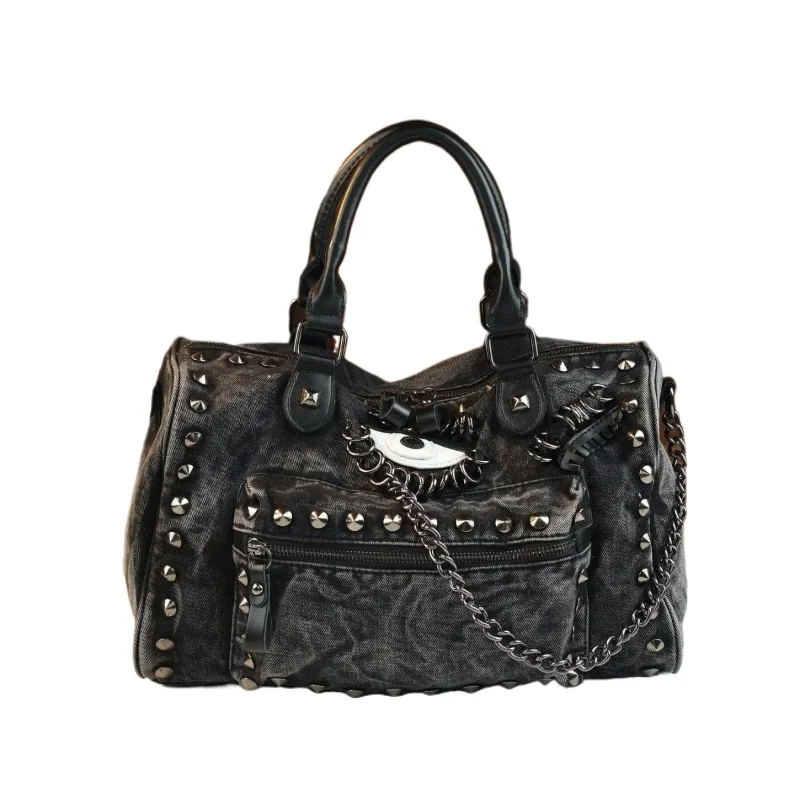 New Bag Women's Fashion Denim Rivet Chain Bag Casual Versatile Portable Women Personality Trend Large Capacity Exquisite Leisure